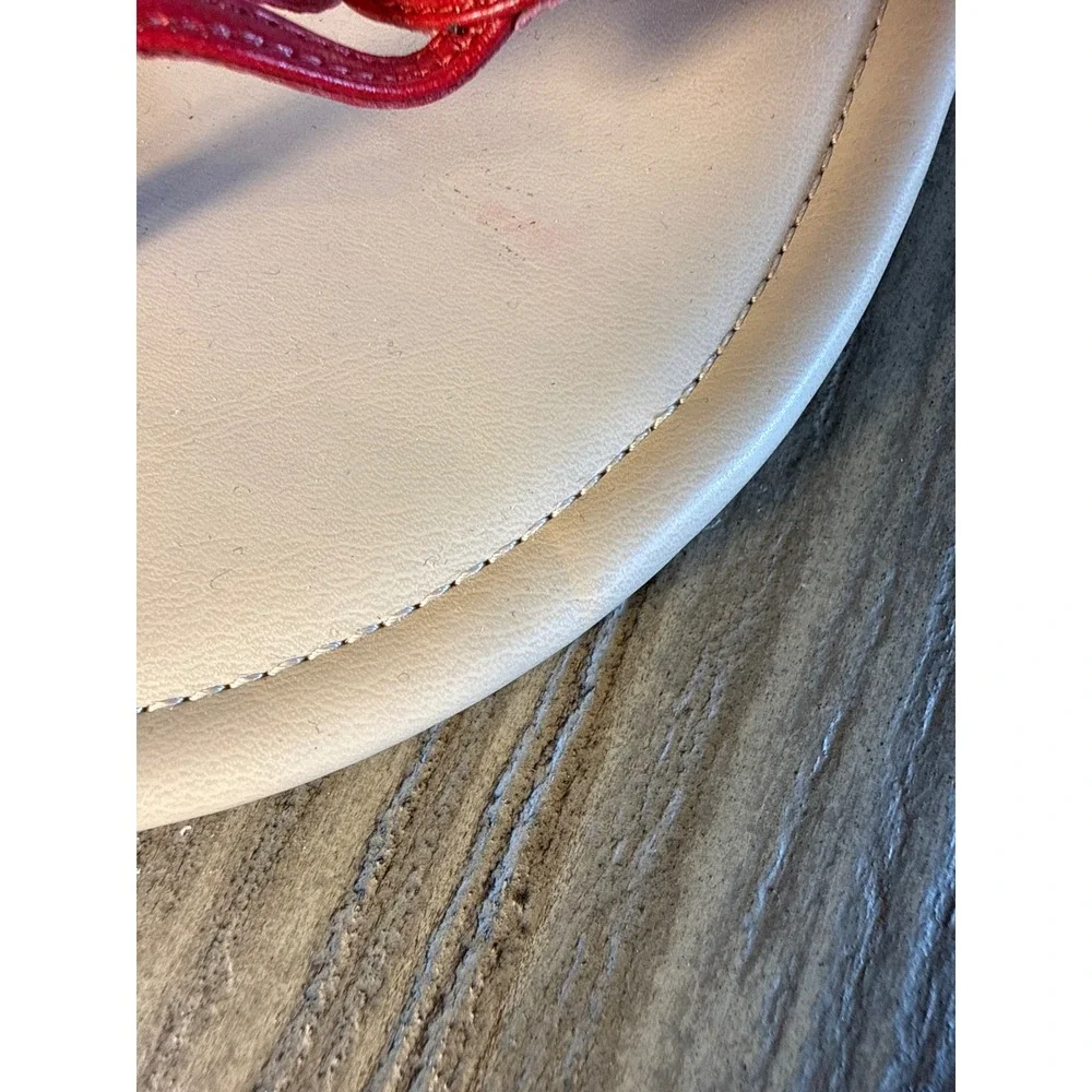 St. John's Bay Wedge Sandals Women 6 Red Braided Thong Silver Ring 19963-8‎